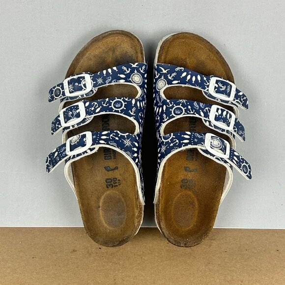 Birkenstock Florida Nautical Three Strap Sandals Kids 12 Blue White Vegan - Picture 5 of 9